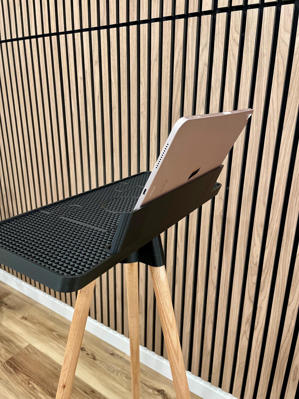 iPad Stand, Indoor Cycling Desk, Maine Oak Legs, for Zwift, Home Gym