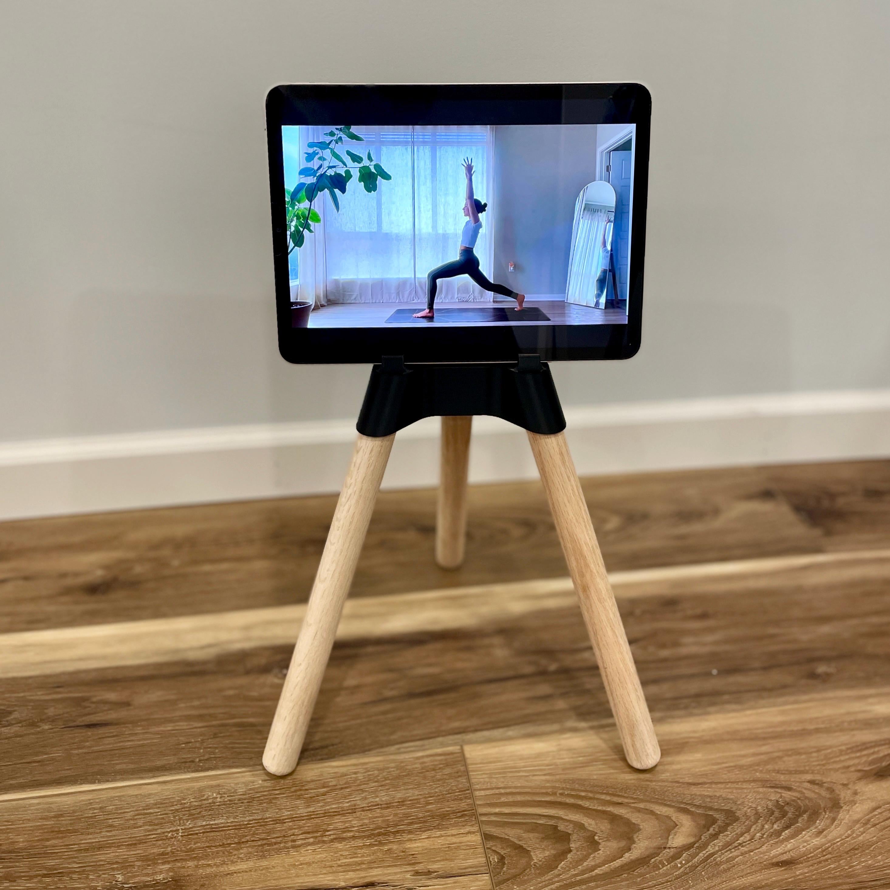 Yoga iPad Stand: Oak Legs, Eco-Friendly Bioplastic, Minimalist Design