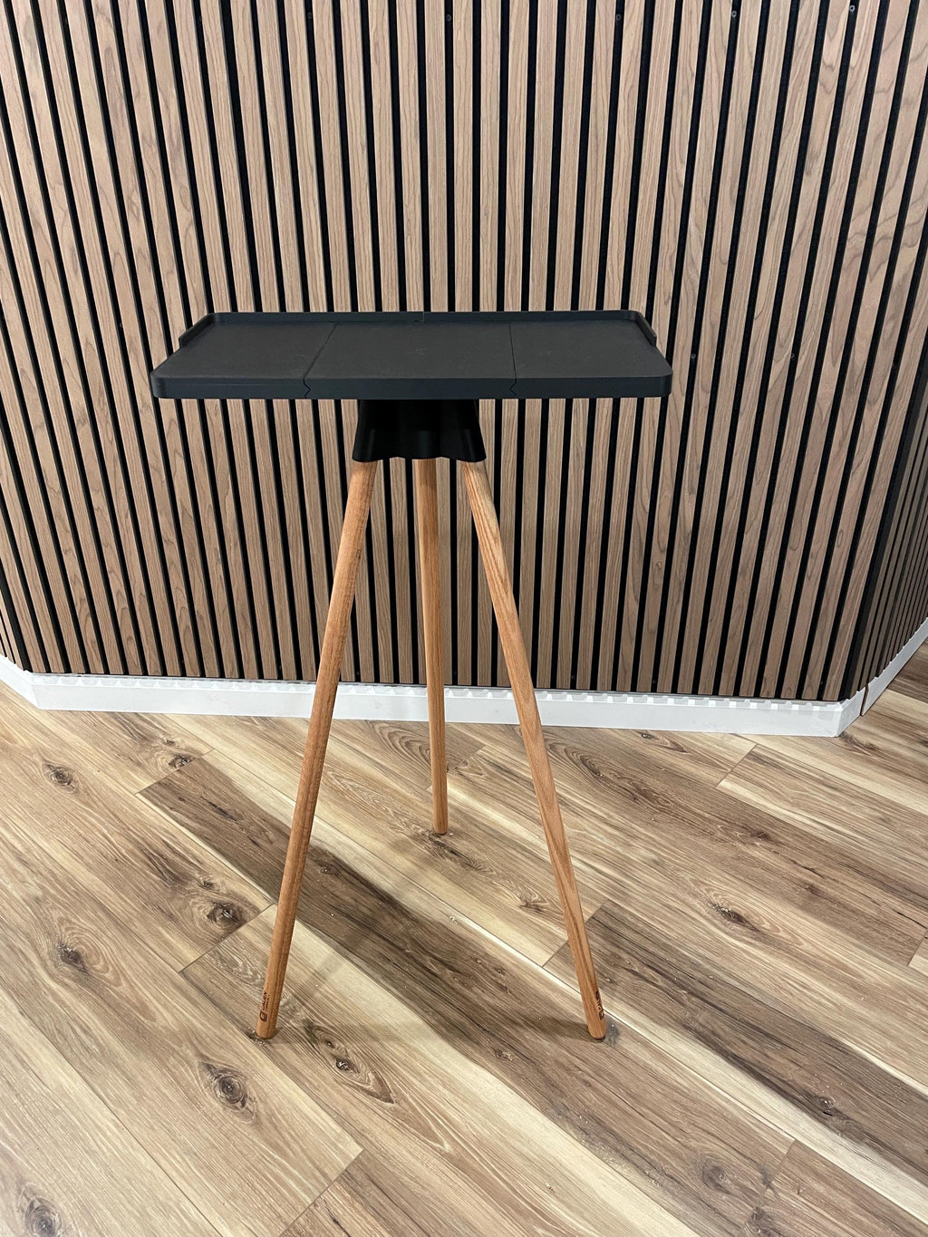 Wide Indoor Cycling Desk: Oak Wood Legs, Bioplastic Top, Minimalist Home Gym, Zwift Stand for Laptop and iPad