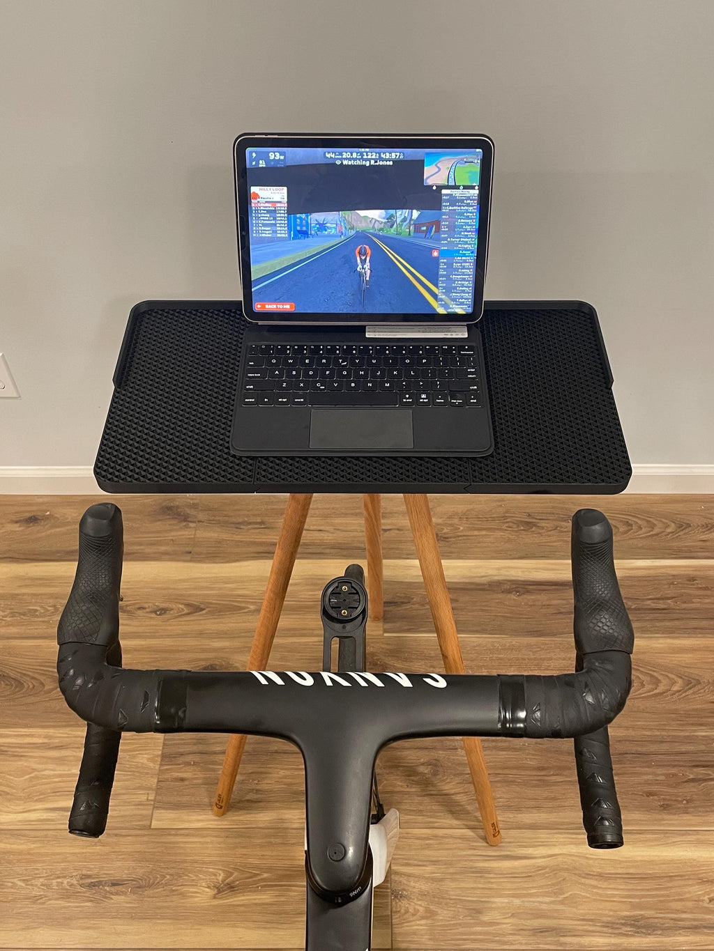 Indoor Cycling Desk: Laptop Stand, Maine Oak Legs, Perfect for Zwift, Home Gym