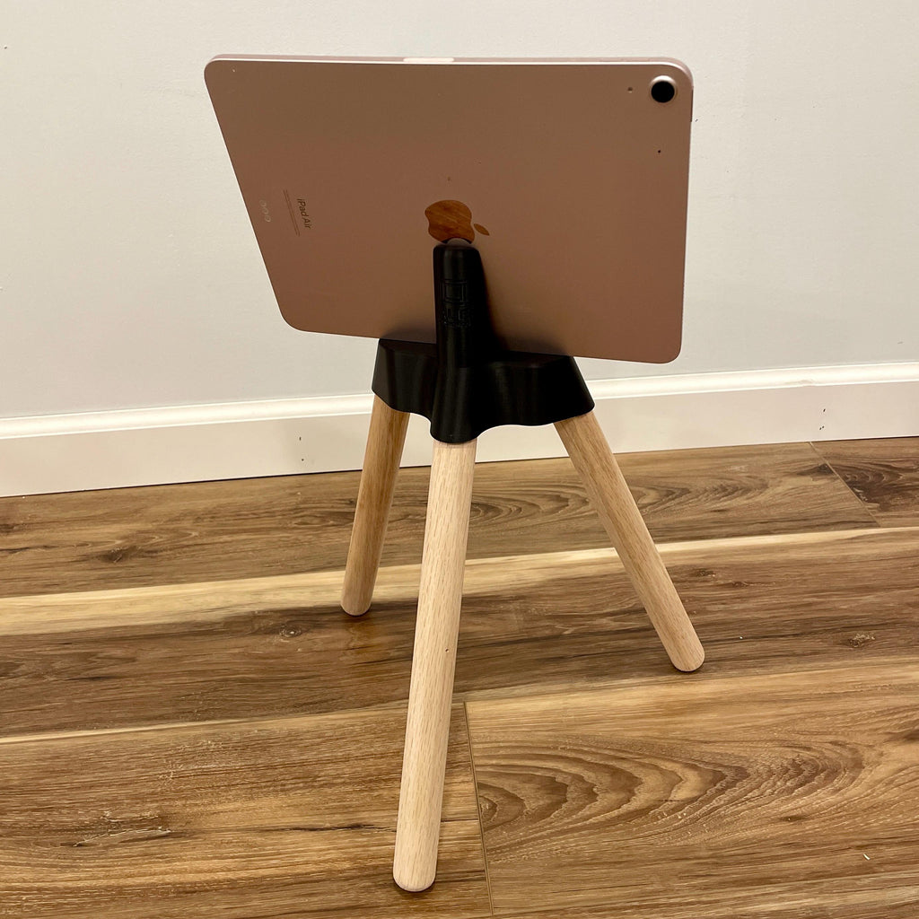 Yoga iPad Stand: Oak Legs, Eco-Friendly Bioplastic, Minimalist Design