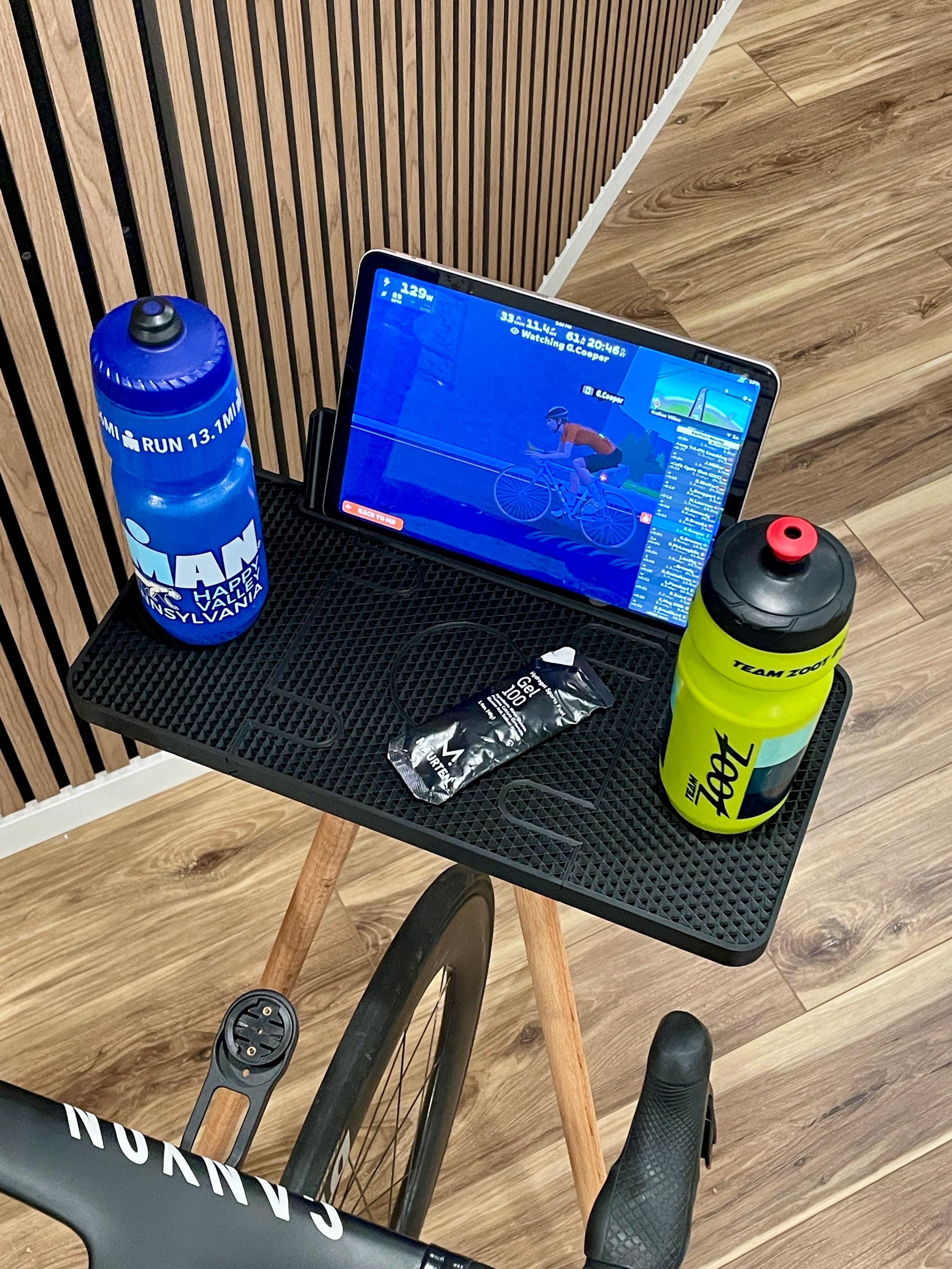 iPad Stand, Indoor Cycling Desk, Maine Oak Legs, for Zwift, Home Gym