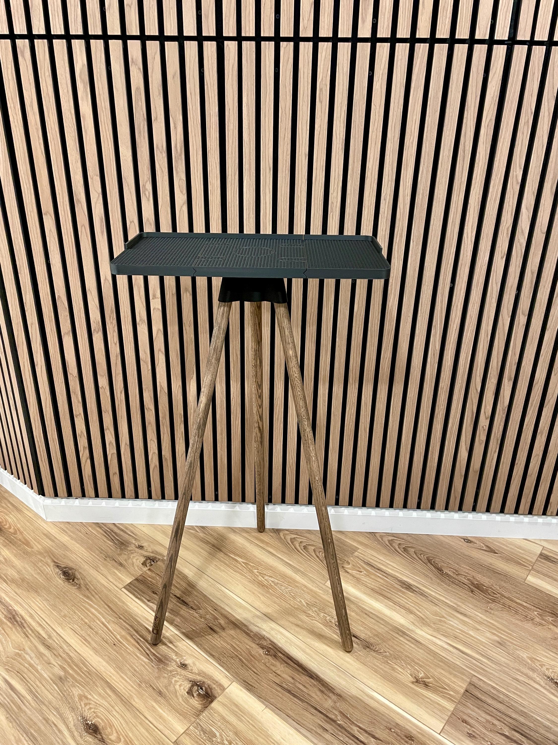 Wide Indoor Cycling Desk: Oak Wood Legs, Bioplastic Top, Minimalist Home Gym, Zwift Stand for Laptop and iPad
